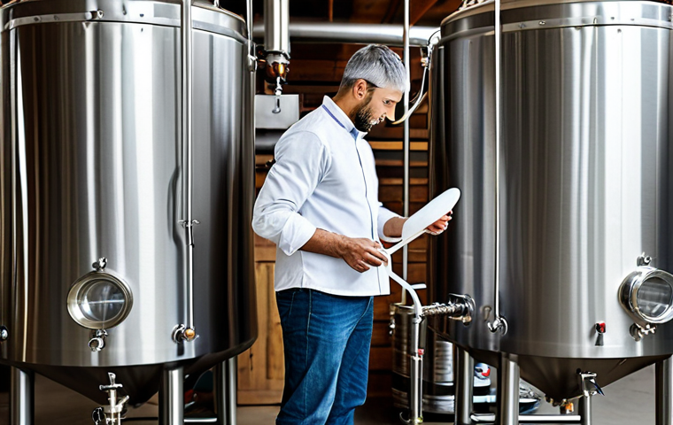 **
"A fully clothed entrepreneur in a modest, professional outfit, carefully filling fermentation vessels in a clean, well-lit home brewery, appropriate attire, safe for work, perfect anatomy, correct proportions, natural pose, high quality, family-friendly, focus on the brewing process, stainless steel equipment, bright and airy setting."
**