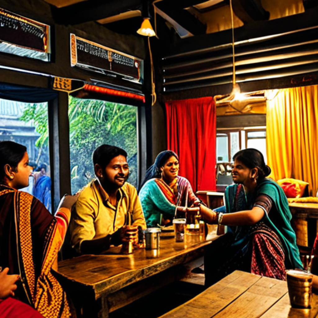 **

A bustling local brewery taproom in Dhaka, Bangladesh. Patrons are enjoying various craft beers, fully clothed in traditional Bengali attire like sarees and panjabis. The scene is warm and inviting, with soft lighting and traditional decor. "Safe for work," "appropriate content," "fully clothed," "professional photography," "perfect anatomy," "natural proportions," "family-friendly."

**