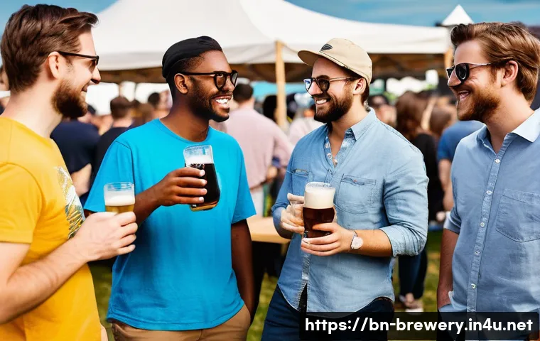 수제맥주와 비건 문화 - **Prompt:** A lively outdoor craft beer festival bustling with diverse adults over 18 years old, all...