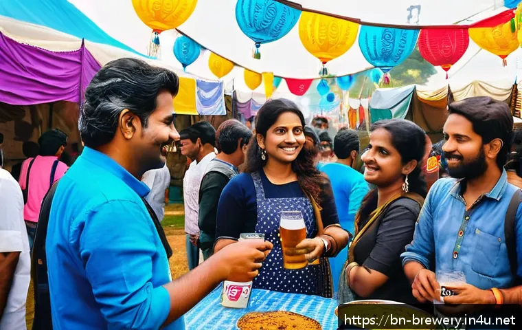 수제맥주와 파트너십 - A vibrant scene at a local Bengali community festival showcasing various craft beer brands promoting...